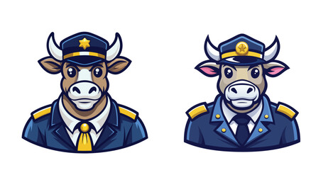 Authoritative Cow in Police Uniform Law Enforcement Vector Logo Design