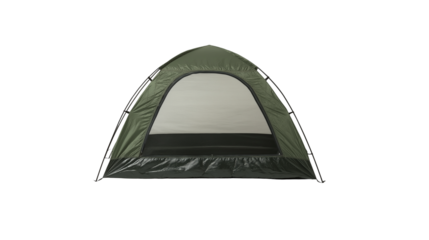 A portable camping tent set up and isolated on a clean white background or transparent png 