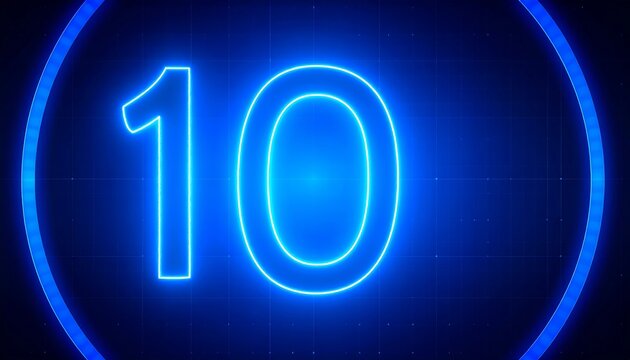 Neon blue countdown number 10