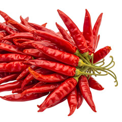 Bunch of red hot chili peppers isolated on transparent background