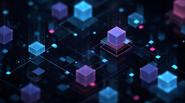 Abstract rendering of connected glowing cubes in a digital space