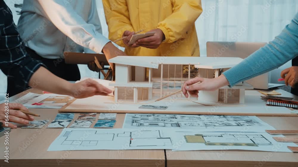 Aufkleber a dynamic team of architects collaborates in a modern office, sharing ideas and sketches while plann