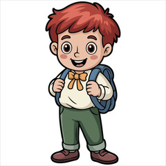 Schoolboy with backpack vector illustration white background