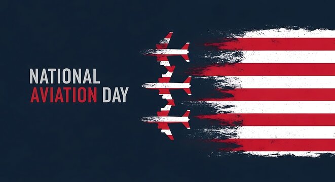 National aviation day with airplanes and american flag brush stroke