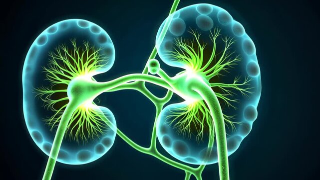 Kidney cancer, renal tumor, treatment options. Medical diagram. Tumors hinder organ functioning. Medical treatment improves survival rate. Advanced scans detect early symptoms.