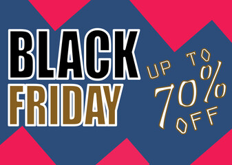 Black Friday poster, great deals, and event text, with a seventy percent discount. Colorful and in horizontal format.	