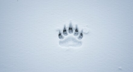 Single bear paw print in fresh snow