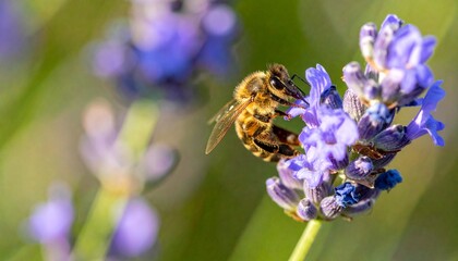 Extreme Close-Up of Honeybee on Lavender Bloom