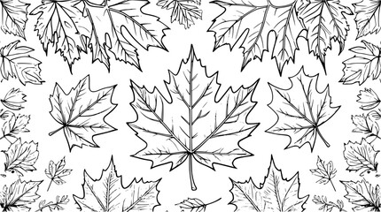 Elegant hand-drawn vector set of autumn elements, including pumpkins, maple leaves, acorns, pine cones, and fall foliage