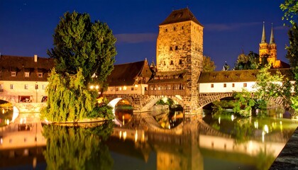 Obraz premium Medieval European city by night