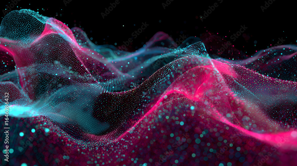Poster abstract particle wave forming a digital shield shape