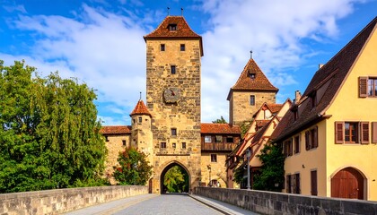 Fototapeta premium Medieval European city gate and towers