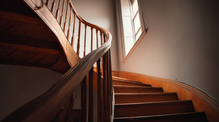  Wooden staircase with modern railing inside a contemporary home