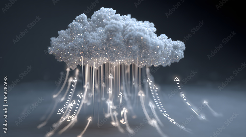 Aufkleber cloud icon formed from particles with upward upload arrow