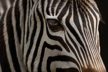 Fototapeta premium A close-up of a zebra's unique stripe pattern, highlighting the intricate details and natural artistry of its coat.