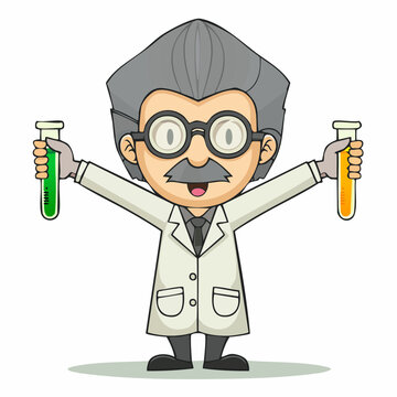 quirky scientist with elongated limbs and oversized spectacles experimenting &ndash; fun vector for STEM education, lab branding, and tech presentations