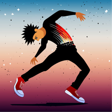 dynamic breakdancer with elongated limbs and golden grin &ndash; urban vector for dance studios, streetwear brands, and youth marketing