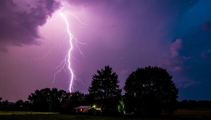 Dramatic lightning strike over rural landscape at night (1)