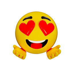 Happy emoticon with hearts for eyes outstretched arms showing love