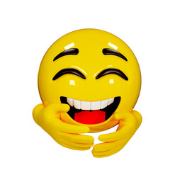 A joyful yellow emoticon laughing heartily holding its sides