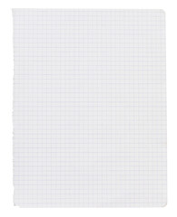 Torn-out checkered notebook page template isolated on transparent background. Ripped teared edge....