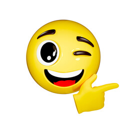 Happy winking emoticon pointing sideways cheerful fun emoji face