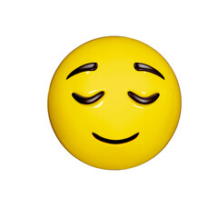 A yellow emoticon with closed eyes and a slight smile on a black background a happy face