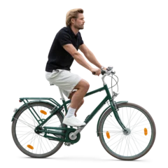 Fotobehang Wielersport Handsome man riding a bike isolated on transparent and white background. Seen in side view.  © Martin