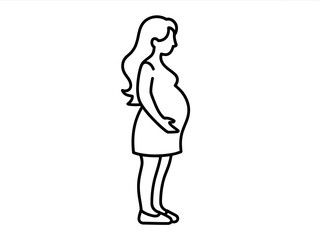 Pregnant woman outline standing in profile minimalistic illustration for health and lifestyle blogs and websites representing motherhood and expecting parents