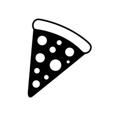 Black and white pizza slice icon with pepperoni on white background food and drink vector graphic element for design menus and applications