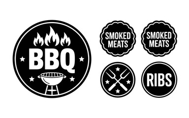 Obraz premium Barbecue and Smoked Meats Vector Icons for Grill Restaurants and Food Delivery Services in Black and White Style