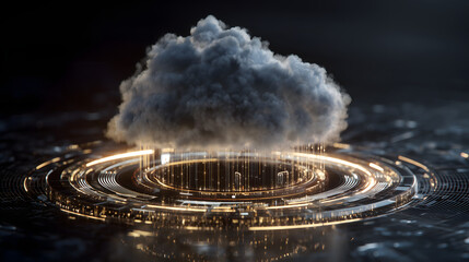 Rotating Cloud-Based AI Server Hologram with Pulsing Data