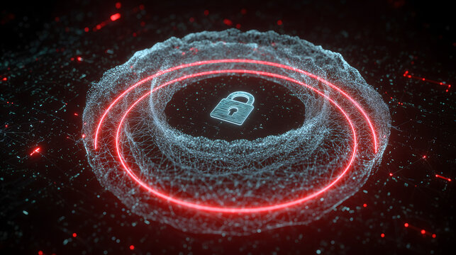 Rotating Cloud Security Shield Made of Digital Wireframe