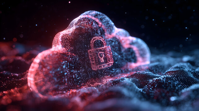 Rotating Cloud Security Shield Made of Digital Wireframe