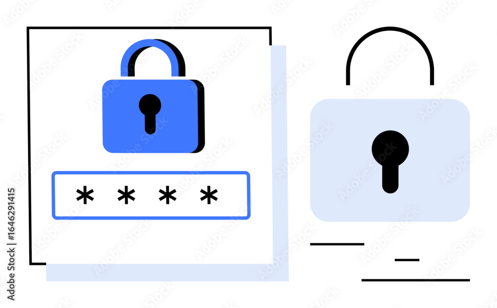 Poster lock icon and password entry field highlighting cybersecurity, password security, and safe data acce
