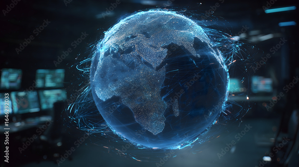 Aufkleber rotating holographic earth with overlaid data visualizations