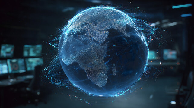 Rotating Holographic Earth with Overlaid Data Visualizations