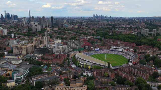Aerial View of London Skyline filmed from Vauxhall area	