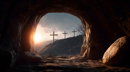 The Empty Tomb of Jesus with the Stone Rolled Away