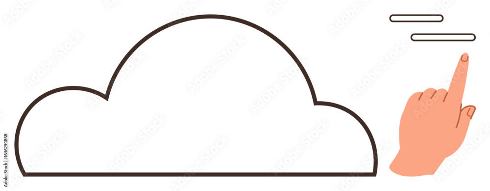 Aufkleber cloud outline with a hand pointing at horizontal lines, symbolizing data storage, access, and intera