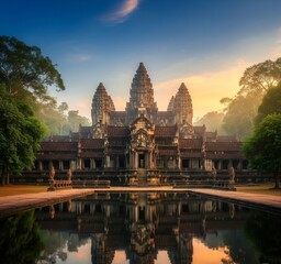 Obraz premium The image shows Angkor Wat, a magnificent ancient temple complex in Cambodia.