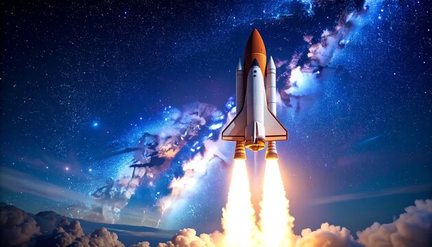 Rocket launch into starry night sky