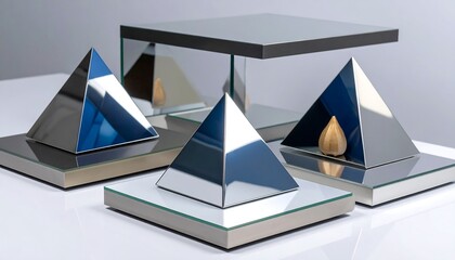 Reflective pyramids on stands