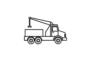 Fototapeta premium Simple black and white line drawing of a tow truck on a white background silhouette
