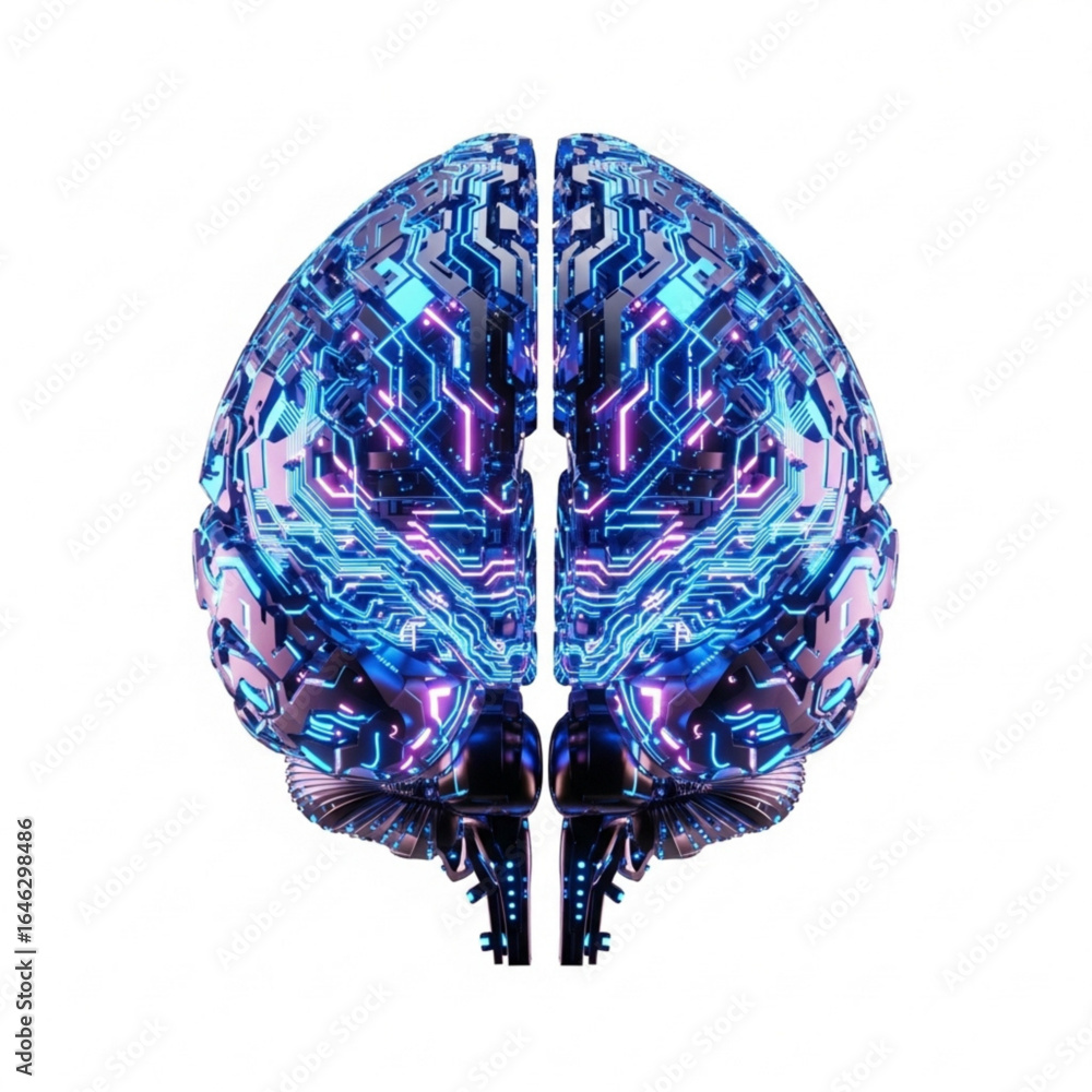 Poster digital representation of human intellect with intricate circuit patterns and vibrant neon illuminat