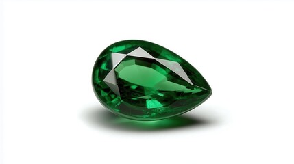 Colombian emerald gemstone shining on white background