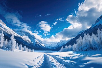 Obraz premium Stunning Fusion of Pristine White Snow and Bright Blue Skies for Winter Art Creations