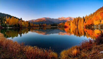 Obraz premium beautiful autumn landscape with vibrant fall foliage golden leaves and warm sunlight through trees