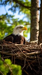 Bald eagle in a nest