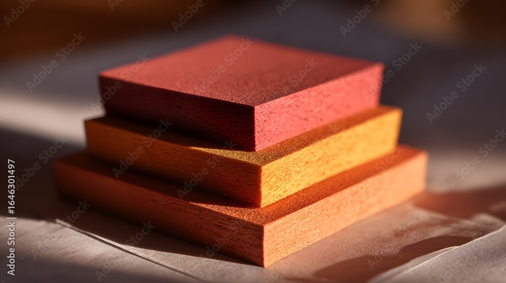 Poster stack of colorful square notepads.